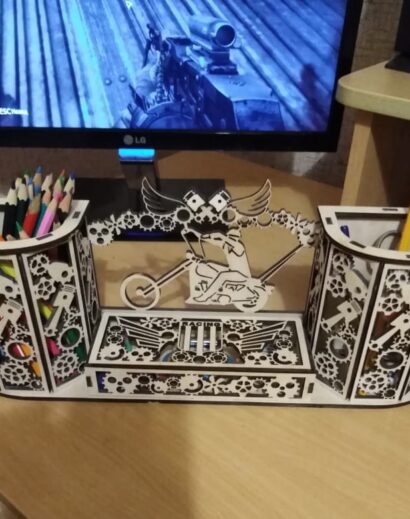 Motorcycle Biker Desk Organizer Pen And Card Holder